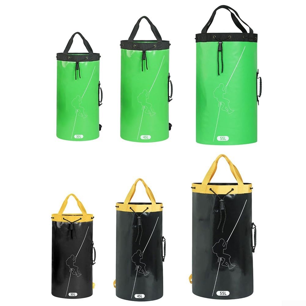Sac de rangement pour corde d'escalade 55 l avec cordon de serrage pour extérieur, escalade, spéléologie et travail d'arboriste, noir (45 l, noir)