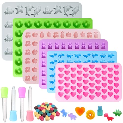 TAIXING 6 Stück Gummibärchen Form Silikonform Gummibärchen Selber Machen Set mit 4 Dropper, Mini Gummibärchen Formen Antihaft Schokoladenform für Süßigkeiten Gelee Schokolade Eiswürfel