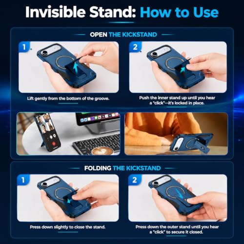 Image of ZORBES Phone Cover for iPhone 17 Air with Invisible Kickstand, Shockproof | Phone Case with Privacy Tempered Glass Screen Protector & Camera Lens Protector for iPhone 17 Air, Blue