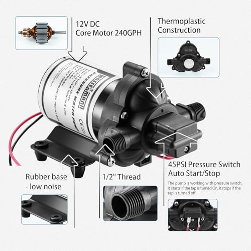 Image of WASSERMANN RV Pump, 12V Self-priming RV Water Pressure Pump 4.0GPM 45PSI with Pressure Switch, for RV Marine Camping Yacht Garden, 12Volt DC Fresh Water Pumps RV Water Pump 2088-554-144 Replacement