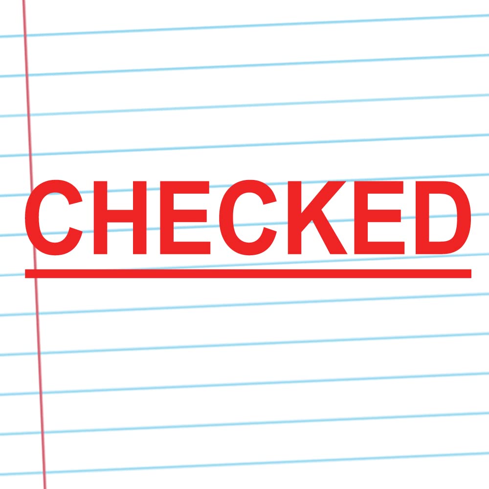 Classroom Capers Red Checked Self-Inking Teacher/Office Stamp, Reinkable, Quality School Stamp 10X39mm Ink.