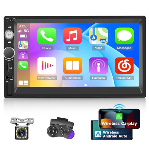7 inch Double Din Car Radio with Wireless Apple Carplay...