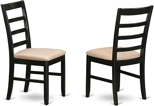 East West Furniture PFC-BLK-C Parfait - Juego de 2 sillas de comedor tapizadas de tela de lino, de madera maciza, color negro