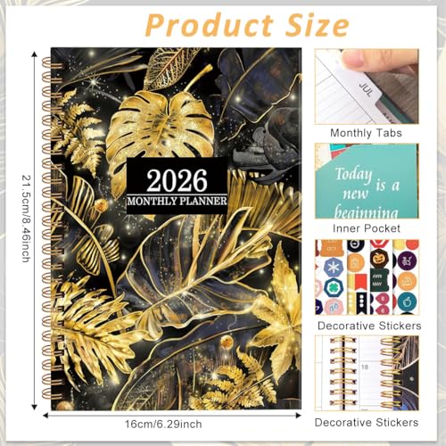 Image of Monthly Planner 2026, 8.5 x 6.5 Inch Spiral Organizer With Tabs