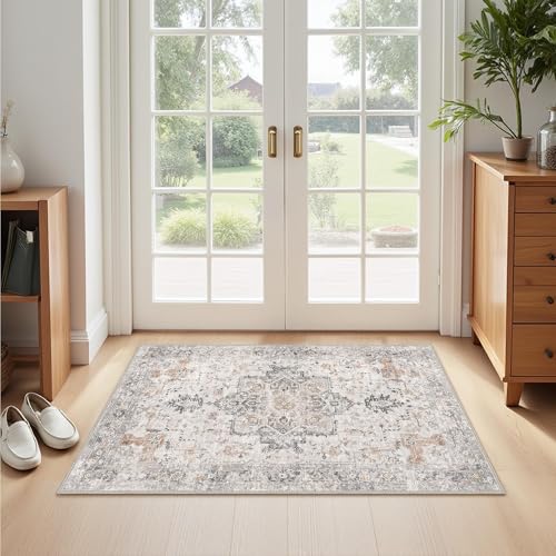 GENIMO Vintage Teppich Läufer 60x150cm, Boho Teppiche Flur, Waschbare Teppich, Teppiche Wohnzimmer, Läufer Flur Eingang, Küche, Korridor, Treppe, Beige