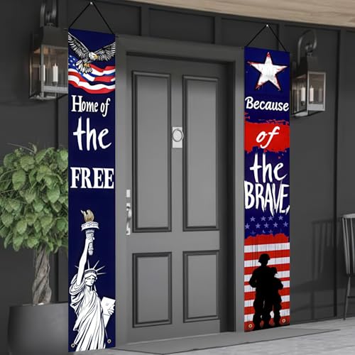 Image of BlissYard 2Pcs 4th of July Decorations Banner American Patriotic Door Banners Hanging Porch Signs Independence Day Banner for Veterans Day Memorial Day Patriotic Decor for Indoor Outdoor Supplies