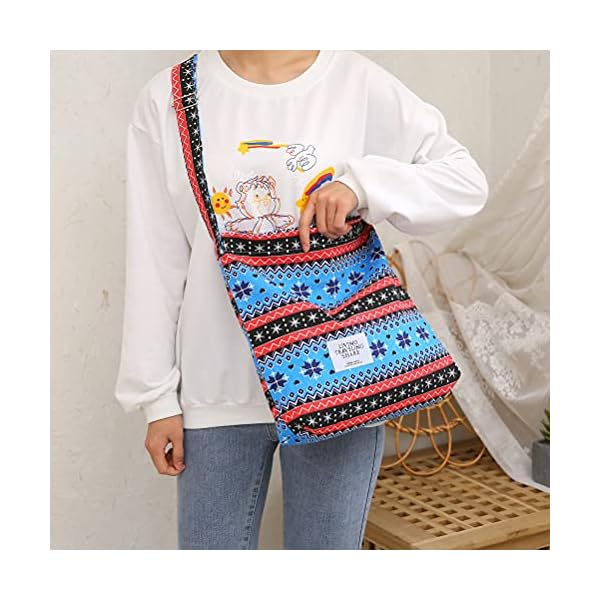 Covelin Women's Retro Large Size Canvas Shoulder Bag Hobo Crossbody Handbag Casual Tote Multicoloured-5