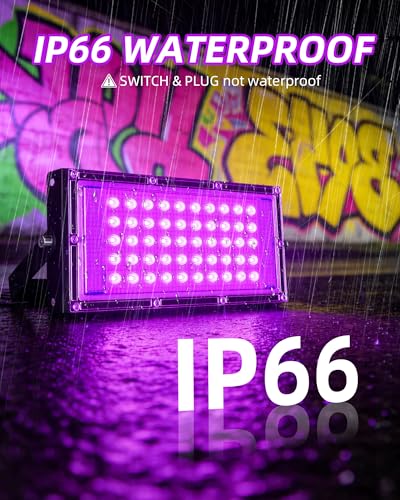 Image of THECHAM 50W LED Black Lights IP66 Waterproof Black Light Outdoor with 6ft Plug+Switch,Flood Blacklight for Halloween Glow in The Dark Party Stage Light Neon Glow Birthday 1 Pack