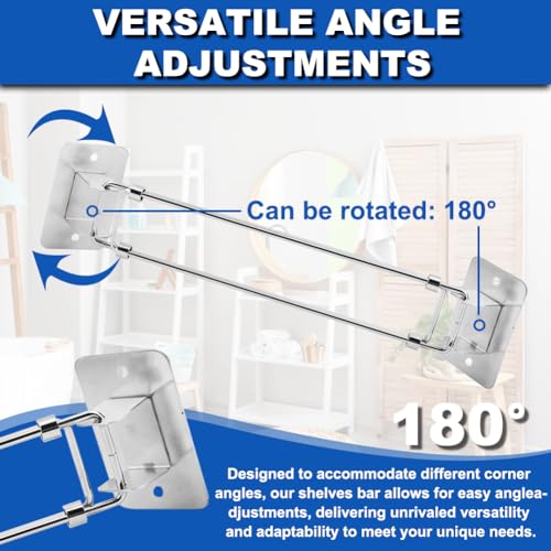 Image of Pilarmuture RV Shower Corner Storage Bar,7-13inch Wall Mounted RV Bathroom Storage Bar,Durable S Hook Adjustable Rod for Corner Shelves,Camper Shower Corner Storage Bar,RV Shower Accessories