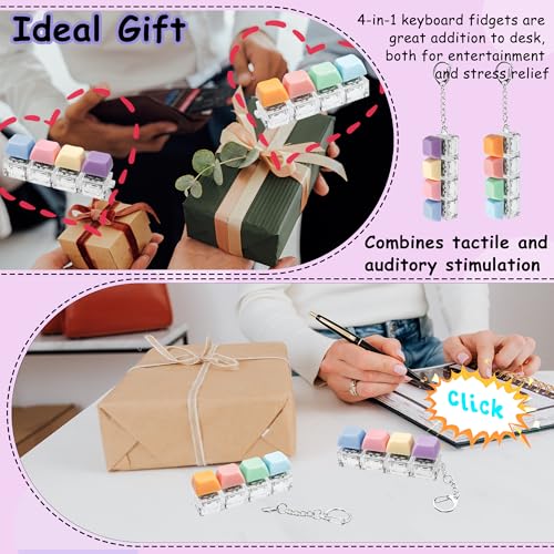 Image of 2 PCS Keyboard Fidget Toy, Keyboard Fidget Keychain 4-in-1 Keyboard Decompression Button Finger Clicker Toys, Button Stress Relief Fidget Gifts to Relief Stress (Purple Blue Pink Orange)
