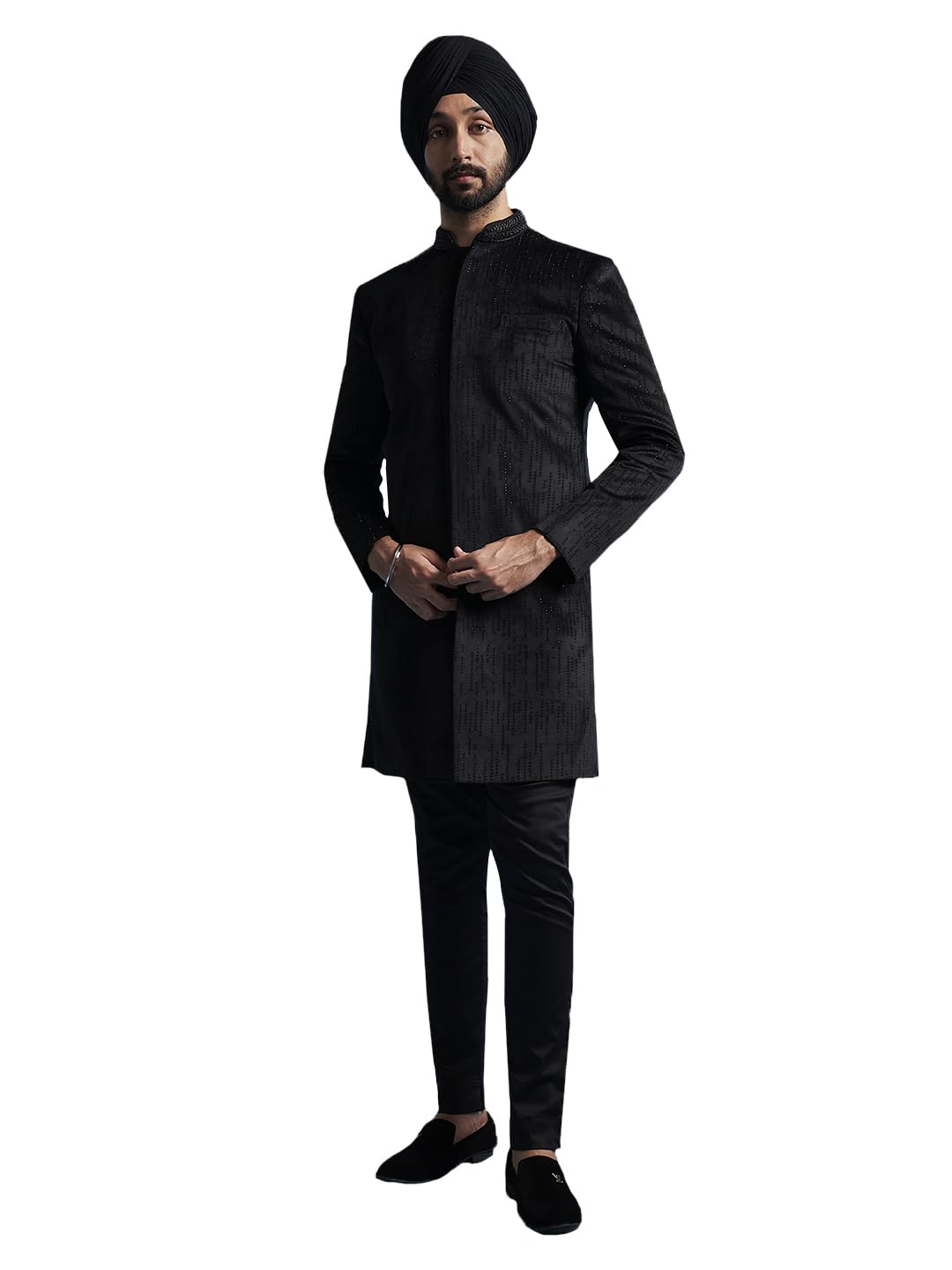 Men's Velvet Sherwani Set - Velvet Embroidered Sequiend Indo Western,And Pant Set-image-8