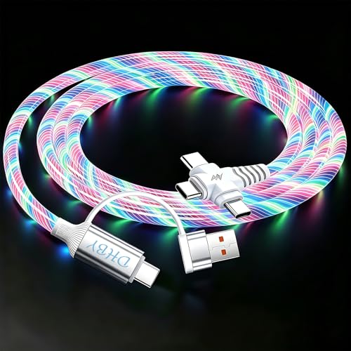 DHBY 6-in-1 LED Colorful Flowing Light Fast Charging Cable 1m, Soft PVC USB Cable with Super Fast Charging, High-Speed Data Sync & Energy-Saving Light Effect, Compatible with Nearly All Devices.