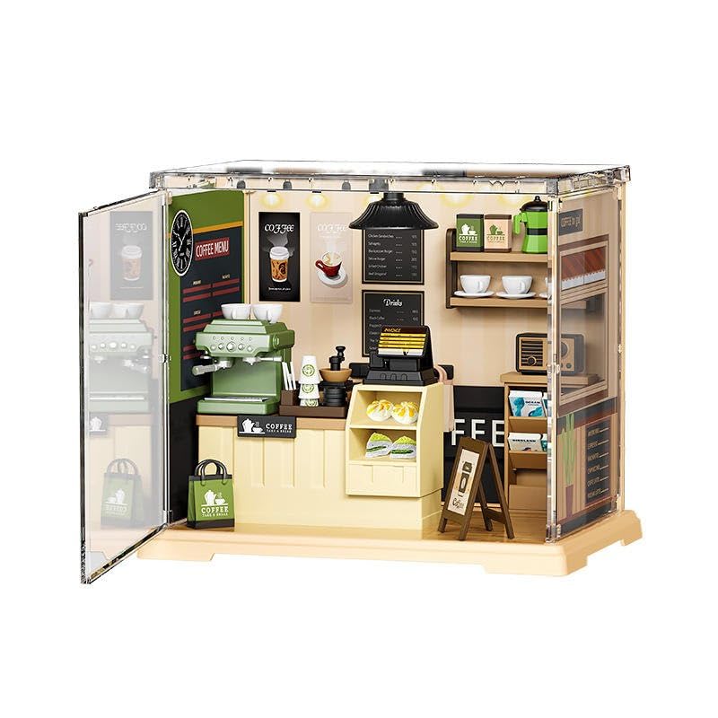 Image of Miniature Coffee Store DIY Kit | 90 PCS Mini House Building Set | LED Warm Light Model | Creative Desktop Decoration Toy for Kids & Adults