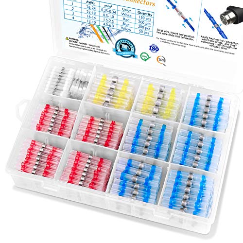 TICONN 600 Pcs Solder Seal Wire Connectors, Heat Shrink Butt Connectors, Waterproof and Insulated Electrical Wire Terminals, Butt Splice (600PCS)