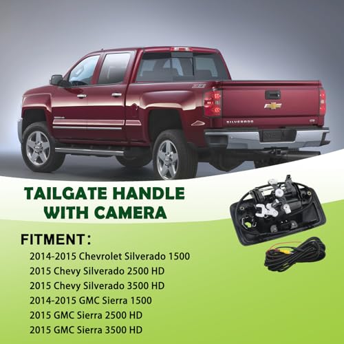 Image of Backup Camera Tailgate Handle Rear View Camera Liftgate Latch Handle with Keyhole Compatible with 2014-2015 Chevrolet Chevy Silverado Sierra 1500 Replaces 23128692
