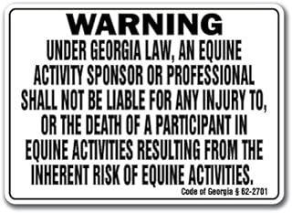 GEORGIA Equine Sign activity liability warning statute horse farm barn stable, 12