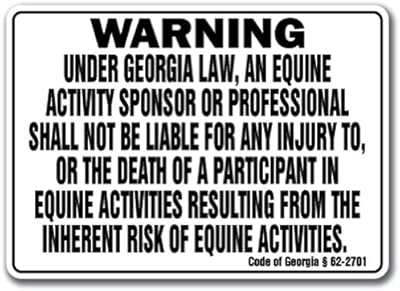 GEORGIA Equine Sign activity liability warning statute horse farm barn stable, 12