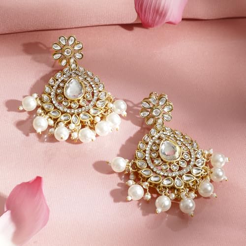 Image of Rubans Necklace Maangtikka Set Gold Plated Kundan & Pearl Jewellery Gift for Women & Girls
