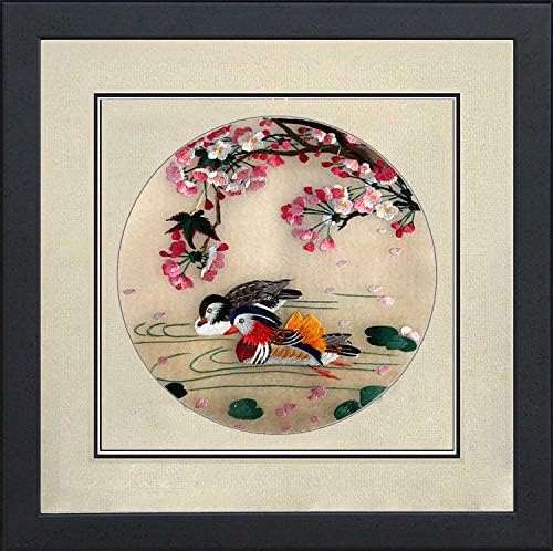 Silk Art 100% Handmade Love Birds Embroidery Framed Mandarin Duck Chinese Print Wildlife Bird Painting Anniversary Wedding Birthday Party Gifts Oriental Asian Wall Art 21061WF