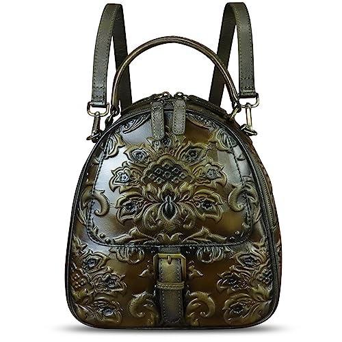 Image of Genuine Leather Satchel for Women Purse Embossed Crossbody Handbag Top Handle Bags Handmade Convertible Backpack Knapsack | Embossed