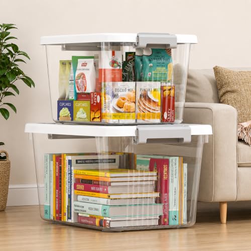 Image of KREPS Plastic Storage Bins With Latching Lids Stackable Containers, Large Storage Box For Bedroom, Basement, Classroom, Camping, Office (TRANSPARENT, 2X-LARGE - 20 X 14.5 X 12 INCH, PACK OF - 3)