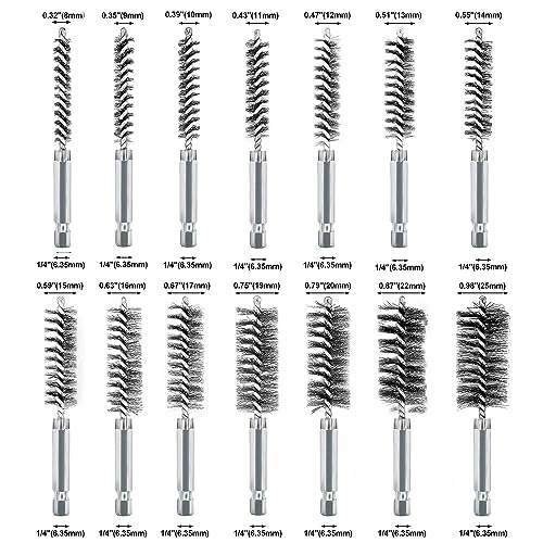 Image of 14Pcs Stainless Steel Wire Bore Brush for Power Drill Cleaning 5 /16 inch-1 inch | Stainless Steel Copper Pipe Cleaner Set,Abrasive Drill Wire Brush with 1 /4 inch Hex Shank,Wire Brush Drill Attachment