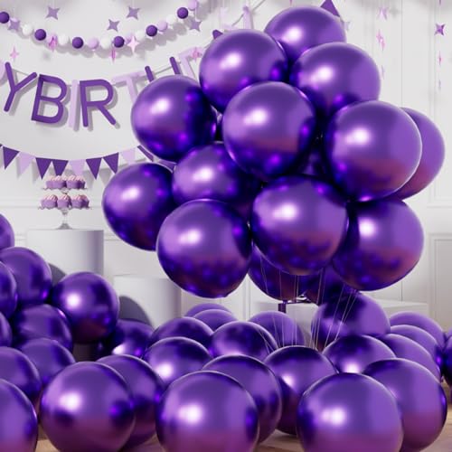 AULE Ballon Violet Métallique Hélium: Lot de 50 Ballons Anniversaire Violette 30cm Ballons de Baudruche Violet en Latex Fille Femme Ballon Gonflable Décoration...
