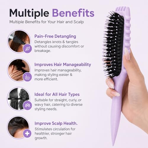 Image of Curly Curved Vented Hair Brush for Women & Men | Hollow Airflow Comb | Flexible Detangling Bristles with Comfortable Grip Handle | Blow-Dry Support & Scalp Massage Brush - Lavender