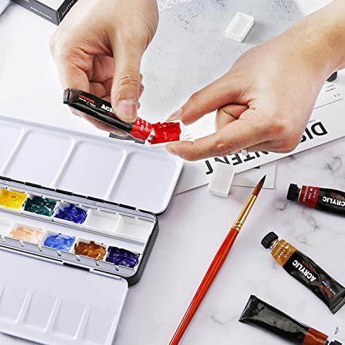 YuuHeeER Empty Watercolour Tins Palette Paint Case Metal Box With 24 Half Pans For Blue