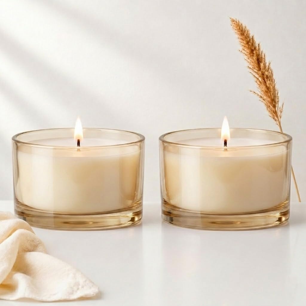 The Castle Crafts Small Gold Santorini Glass Scented Candle (Set