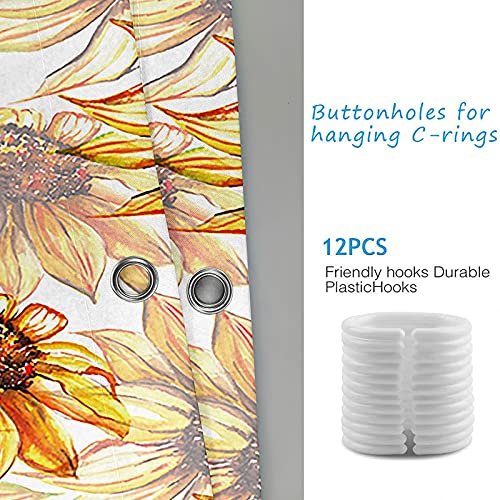 Rideau de douche imperméable jaune polyester 165x200 motif floral