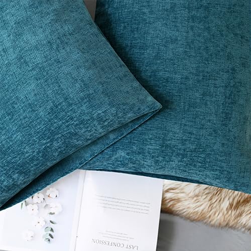 Image of CaliTime Pack of 2 Cozy Standard Pillow Shams Cases for Bed Bedding Decoration Solid Dyed Soft Chenille 20 X 26 Inches Ocean Blue