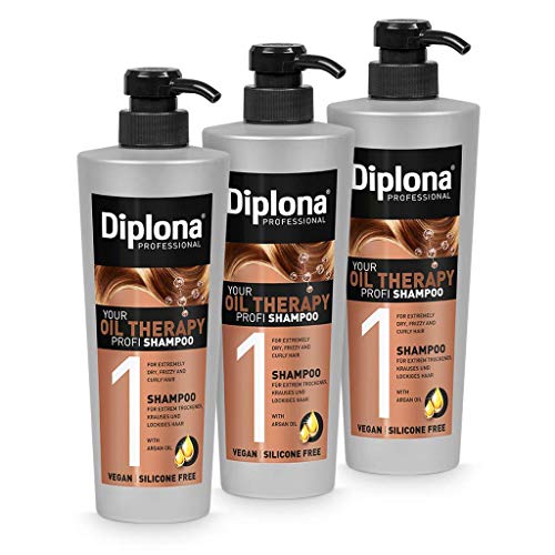 DIPLONA Champú para cabellos secos y rizados - YOUR OIL THERAPY PROFI champú con aceite de argán para mujeres - champú capilar vegano sin siliconas ni parabenos 3x 600 ml Cover