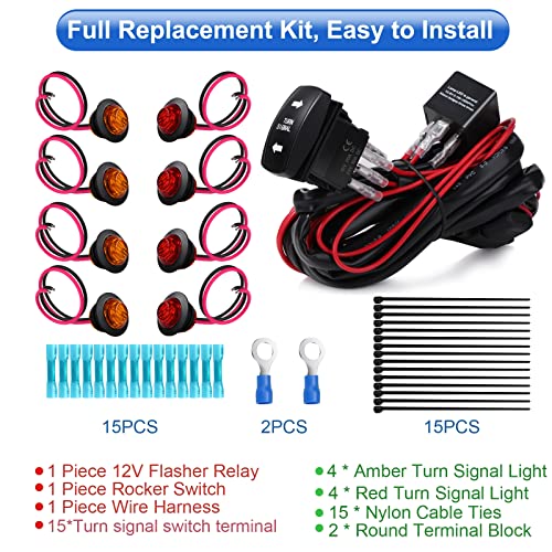 Jeyoon Universal Rocker Switch Turn Signal Street Legal Kit For Atv Utv Side By Side Turn Signal Flasher Relay Harness, Compatible With Polaris Rzr Ranger Can-Am #TOP1