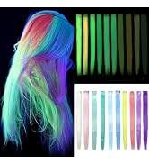 10 Pcs Glow In The Dark Hair Extensions Clip Ins Synthetic Clip In Hair Extensions Glow In The Da...