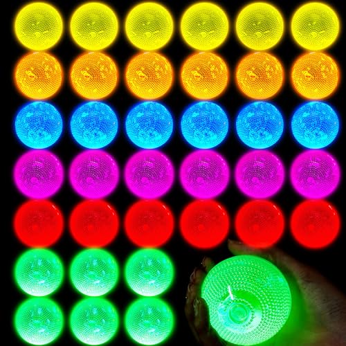 Lewtemi 36 Pcs Halloween Glow in The Dark Balls Glowing Stick Balls Bulk Lighted Bouncy Rubber Long Lasting Bright Night Party Supplies for Halloween Christmas Carnival Goodie Bag Fillers