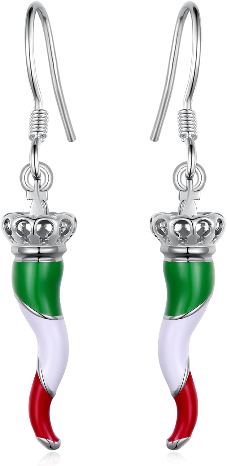 Italian Horn Earrings 925 Sterling Silver Italian Horn Earrings Dangle Italian Jewelry Gifts for Women Unisex