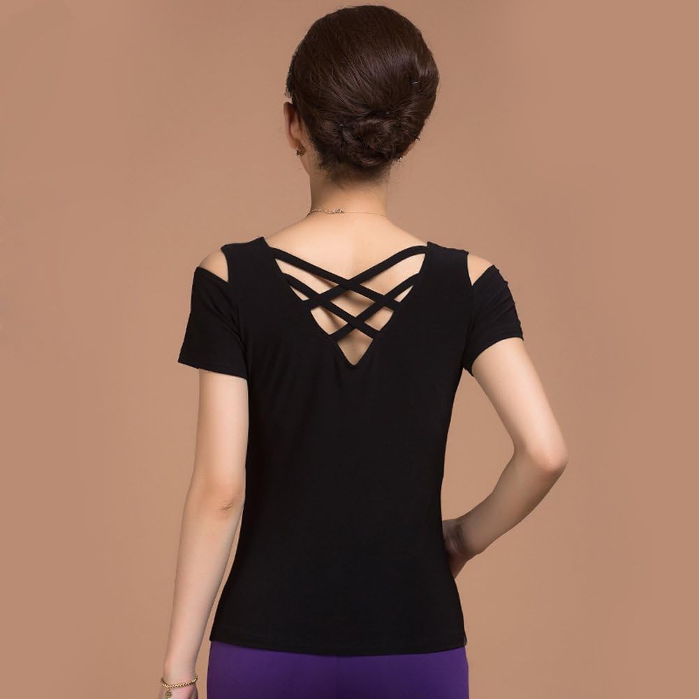 Latin Dance Tops for Women V Neck Ballroom Shirts Short Sleeve Modern Waltz Blouse Clothes
