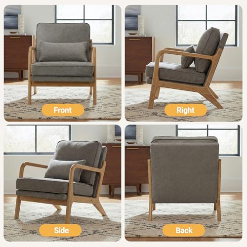 Sillón moderno de madera tapizado gris miniatura 6