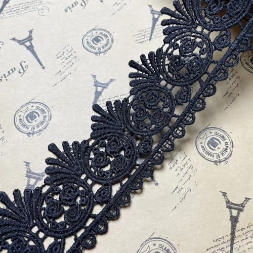 5.5CM Width Europe Trim Pattern Inelastic Embroidery Trims,Curtain Tablecloth Slipcover Bridal DIY Clothing/Accessories.(4 Yards in one Package)(Black)