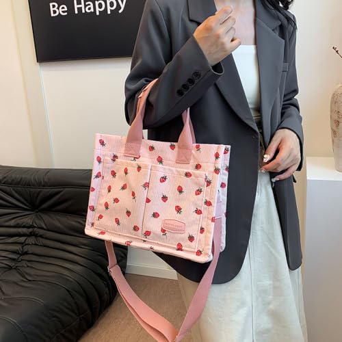 Image of Cherry Tote Bag for Women Canvas Patched Purse Cute Shoulder Bag Multi-Pocket Satchel Handbag for work travel