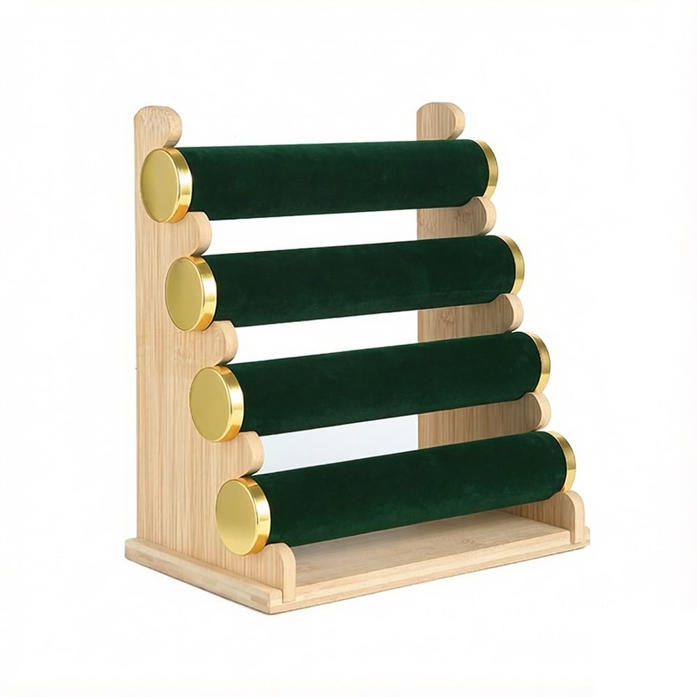 CJHFR472SG Jewelry Organizer Stands Wooden Four-Layer Jewelry Display Stand Removable Tiered Bracelet Holder Jewelry Display Stand(Green)