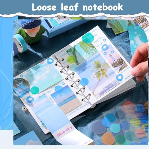 Image of 346Pcs Paper Vintage Aesthetic Scrapbook Kit Scrapbooking Supplies Kit With Bullet Junk Journal, Stationery, Washi Stickers A6 Grid Notebook Journaling Gift For Girl (Blue Sky Scrapbook)