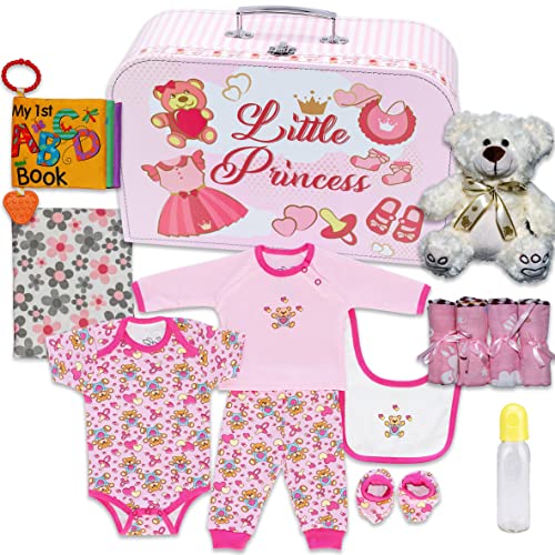 Welcome To The World Baby Girl Suitcase, New Baby Gift Set, Baby Basket Gift Essentials In Unique Keepsake Suitcase Box, Pink, Medium - Nikki’s Gift Baskets #TOP24