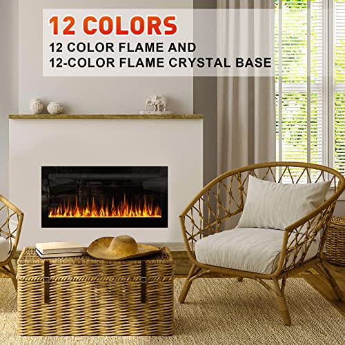Upesitom 36" Electric Fireplace Mirrored Fireplace Heater Recessed & Wall Mounted Electric Fireplace Insert, Led Linear Fireplace With Flame Colors, Remote Control With Timer, 750/1500W #TOP3