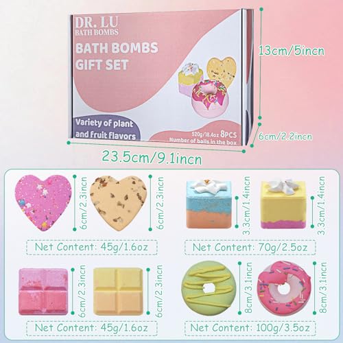DR. LU Bath Bombs Gift Set, 8 PCS Shower Bath Bombs with Different Organic Essential Oils, Handmade Natural and Organic SPA Aromatherapy Bubble Bath Bombs for Women Kids Birthdays Christmas Gifts - Image 4