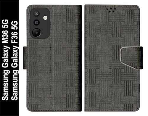 Image of SBMS Faux Leather Flip Cover for Samsung Galaxy M36 5G / Samsung Galaxy F36 5G Back Cover Case with Magnatic Closure | Inbuilt Stand | Card & Money Pocket (Mat Black)