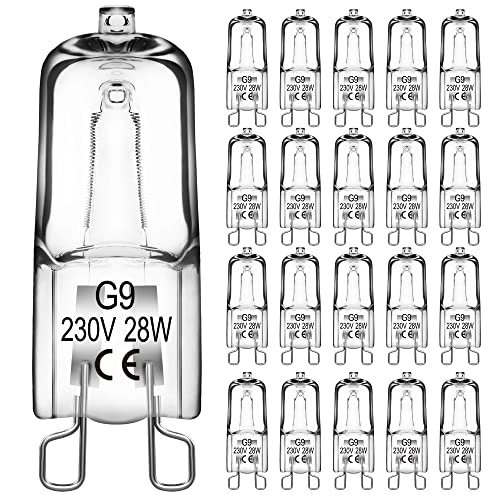 Techgomade G9 Bombilla Halógena 28W, Halógena G9 Regulable, 250LM 3000K Blanco Cálido - 20 Piezas Cover