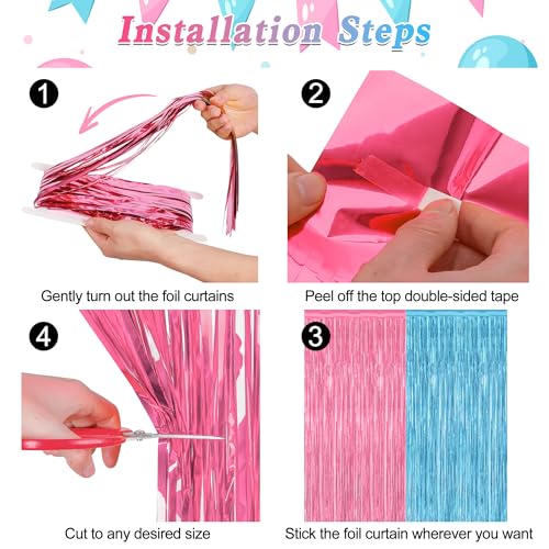 2 Pack cortinas decorativas rosa y azul 3.28x7.05 FT miniatura 3