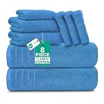 100% Cotton 8 Piece Towel Bale Set - Includes 2 Large Bath Towels, 2 Hand Towels & 4 Face Cloths - Super Soft, Quick Dry & Highly Absorbent Hotel Quality Bathroom Towels 450 GSM (Medium Blue)